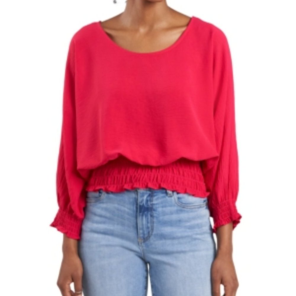 Vince Camuto Womens Pink 3/4 Sleeve Scoop Neck Top S